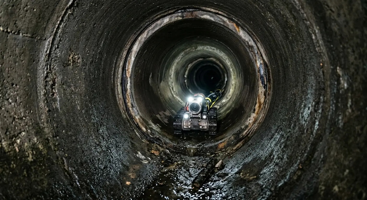 Robotic sewer camera inspecting pipe interior for Drain Snake Service in Chocolay
